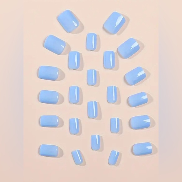 Blue Press-on Manicure,24 Short Square Reusable Nails,New In Unopened Box,Kit. - Picture 2 of 2